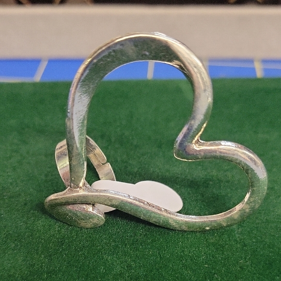 Silver Tone Heart-Shaped 2" Adjustable Ring - Picture 1 of 5